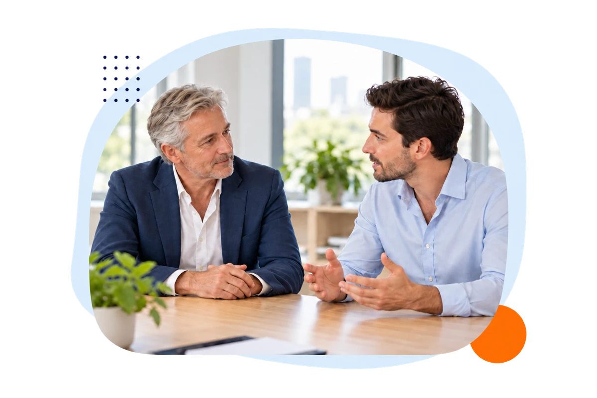 Two male colleagues having a respectful workplace conversation